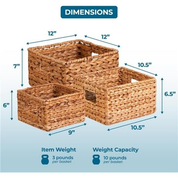 Wicker storage baskets set nesting woven bins home organizer shelf decor - Picture 3 of 7